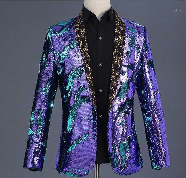 

zx70108 men's turned sequins green fruit collar suit stage performance suit nightclub bar dj singer host tide, White;black