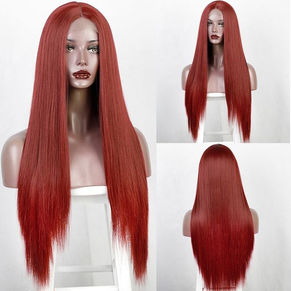 

aisi queens long red straight small lace part wig synthetic wigs for women black white blonde cosplay hair middle part, Black;brown