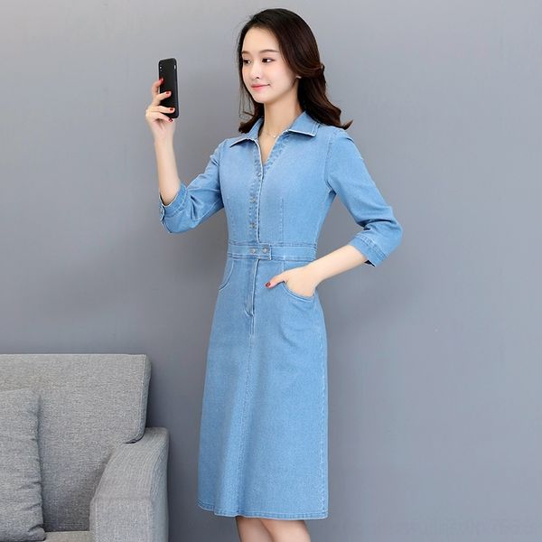 

gistm 2020 korean version skirt single breasted dress slim dress skirtdenim skirt skirtand slimmedium and long lapel women coat for denim sy, Black;gray