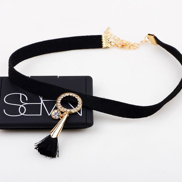

chinese style ethnic jewelry neck collar korean velvet ribbon rhinestone necklace women's short choker necklace, Silver
