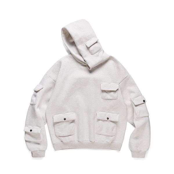 

multi-pockets gray black hooded hoodies for men and women streetwear solid color oversized casual sweatshirts