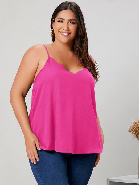 

plus solid scallop trim cami s79e#, Black