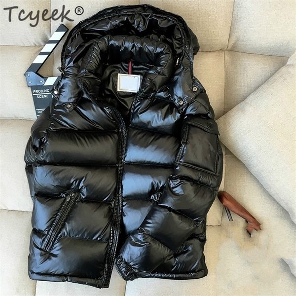 

tcyeek winter down jacket men thick warm ultralight 90% white duck down coat male hooded mens clothing casual outwear lwl1153 201214, Black