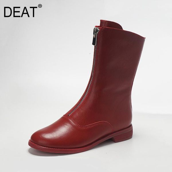 

boots [deat] 2021 round toe front zipper retro genuine leather single shoes women short cool spring summer fashion 10g8401, Black