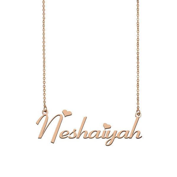 

neshaiyah name necklace custom nameplate pendant for women girls birthday gift kids friends jewelry 18k gold plated stainless steel, Silver