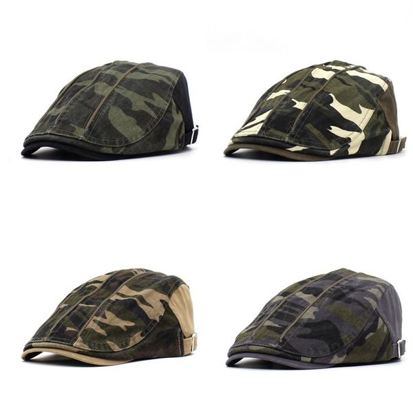 

camouflage retro fabric art cap man men female autumn outdoor sports hat adjustable beret fashion sunshade warm 13mh n2, Black;white