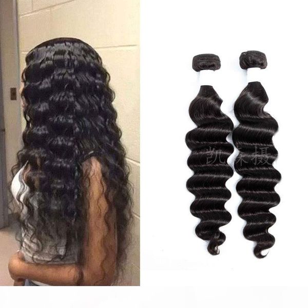 

brazilian virgin hair loose deep 2 bundles hair extensions two pieces double wefts natural color loose deep, Black
