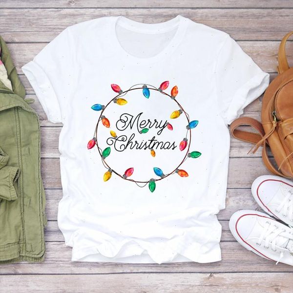 

women christmas light happy new year winter season holiday print lady tshirt ladies graphic t shirts female tee t shirt, White