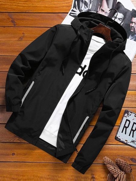 

men zipper pocket drawstring hooded jacket without tee v7av#, Black;brown