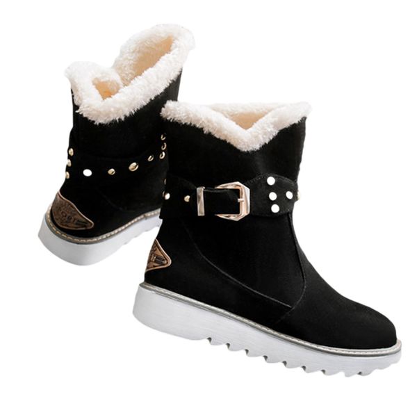 

2021 new fall winter woman snowboots rounded toe ankle warm boots feminine flat shoes size 34-43 9q1x, Black