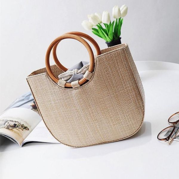 

rattan bag women summer straw bag fashion european and american beach qoven solid wood wild shoulder messenger bag(b k