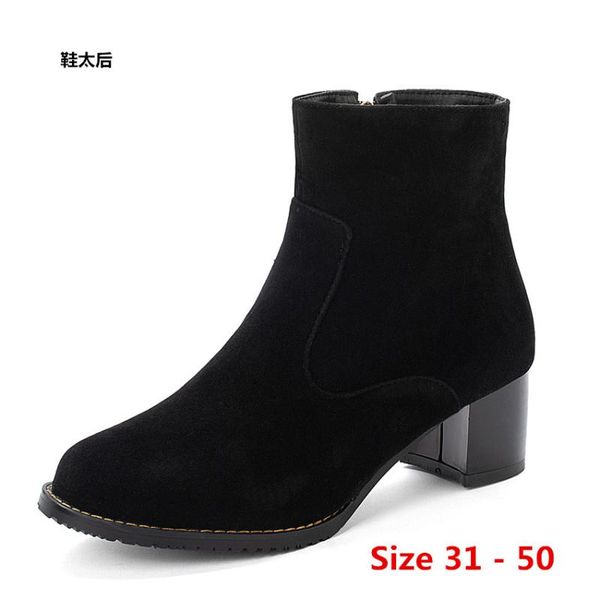 

winter spring autumn med high heel ankle boots women short boots woman martin shoes botas muje small big size 31 - 50, Black
