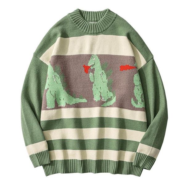 

hip hop woman men sweaters retro cartoon dinosaur pattern oversize streetwear harajuku winter new pullover couples sweaters, White;black