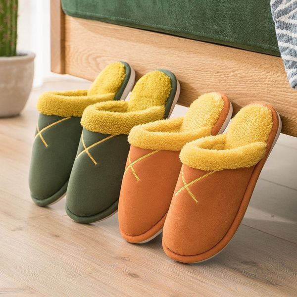 

female and male couple cotton shoes women simple autumn and winter home warm non-slip indoor thick bottom plush slipper, Black