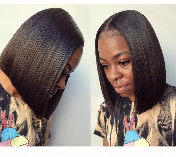 

u парик part bob for black женщины средняя часть glueless short bob virgin бразильская human u волос часть парики с ребенком волос, Black;brown