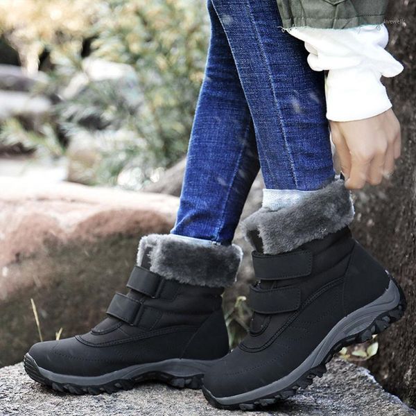 

boots women shoes flock winter plush flat leisure short waterproof cotton warm snow ladies botas mujer1, Black