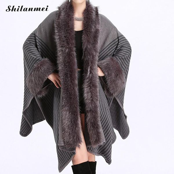

elegant women's artificial fur soft cloak poncho fashion autumn winter raglan sleeve faux fur outwear for party wedding dress, Black