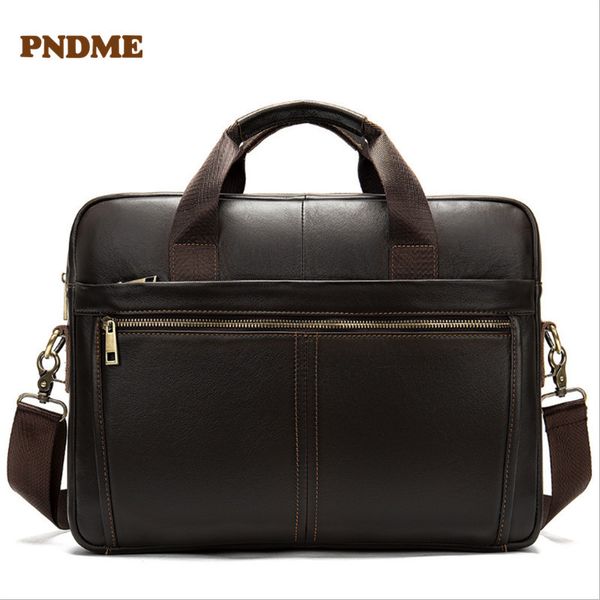 

pndme simple vintage genuine leather men's briefcase office handbag cowhide business work lawyer lapshoulder messenger bags