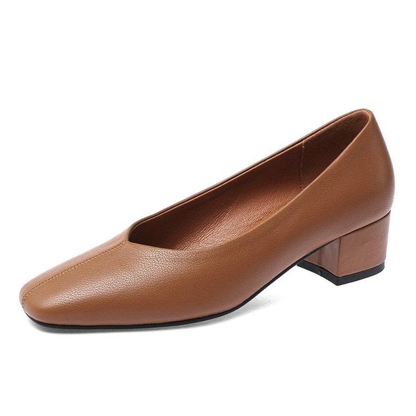 

beige square heel pumps woman fashion roundtoe shoes women casual dress shoes 2020 spring plus size 34-43, Black