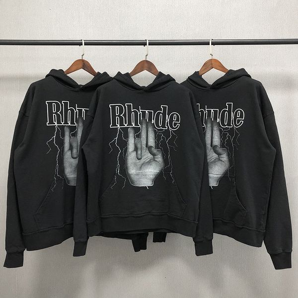 

rhode shocker gesture hoodie print high street hip hop loose hooded sweater, Black