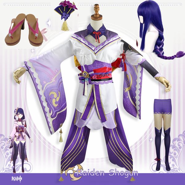 

anime costumes genshin impact raiden shogun baal cosplay costume shoes wig halloween party women kimono dress plus size xxxl, Black