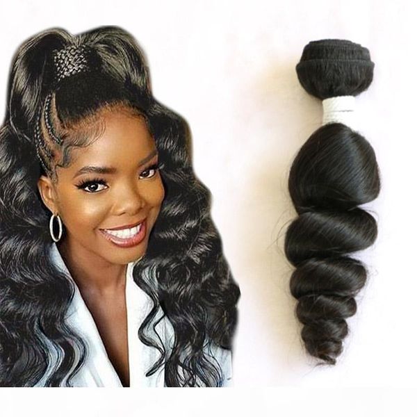 

brazilian human hair one bundles loose wave one lot hair products 8-28inch loose wave curly wholesale sample, Black