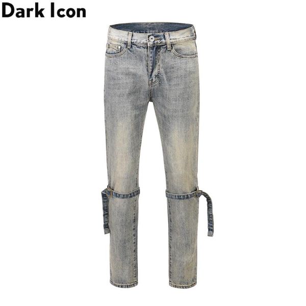 

dark bandage knee denim pants men new fashion high street men's jeans 2colors, Blue