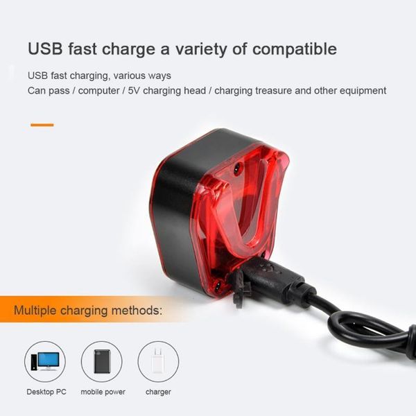 

bike tail light smart cycling light usb rechargeable ipx4 waterproof led bicycle lights with 5 mode options1