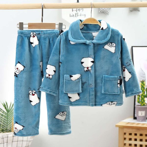 

and flannel autumn pajamas girls' baby home cloth children's thickened winter boys' coral veets4jg, Blue;red