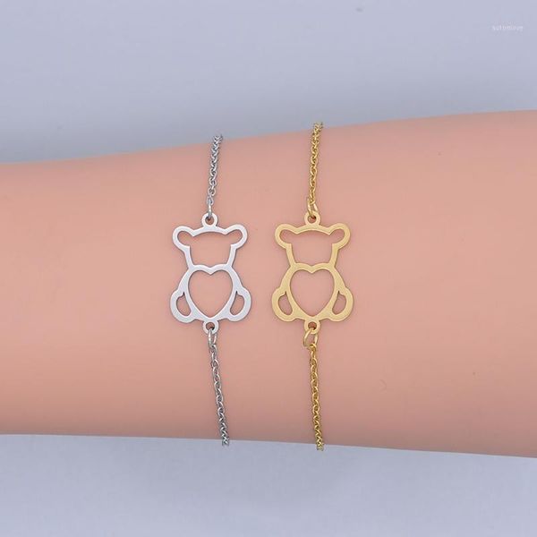 

100% stainless steel dainty heart bear charm bracelet for women wholesale factory sale never rust super quality1, Black