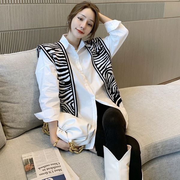 

autumn 2020 new zebra shawl + loose long sleeve shirt two piece fashion suit for women