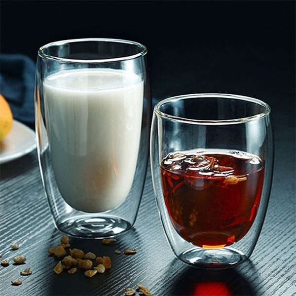 1Pc Tazza di vetro a doppia parete Tazza da tè trasparente Tazza da caffè Ice Beer Resistente al calore Isolato Creativo per succo di latte 220311