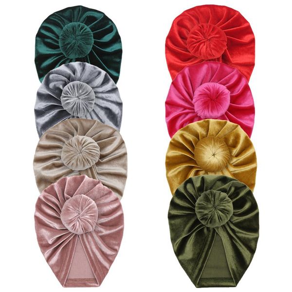 

8pcs /lot solid velvet caps turban earmuff beanies for 0- 5 years old baby boy girl spring autumn winter children hat 1028, Yellow