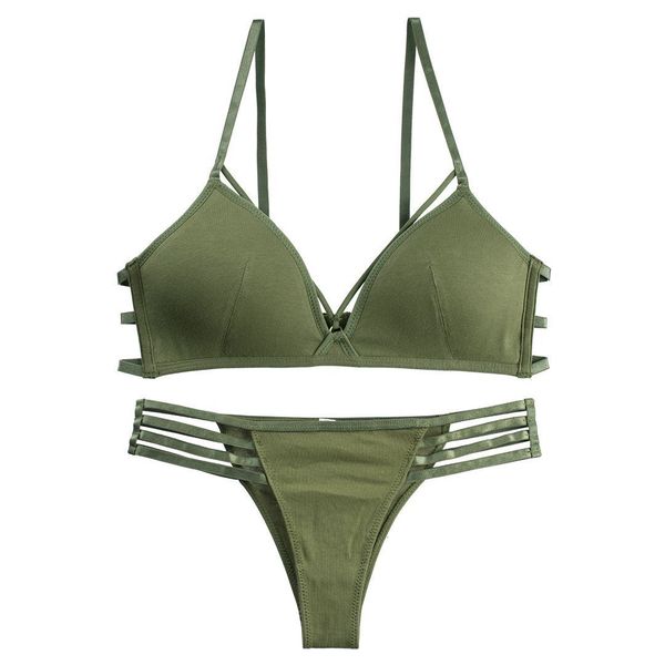 

wire 3/4 cup cotton underwear women's comfortable solid adjusted-straps rear double-row buckle bra set, Red;black