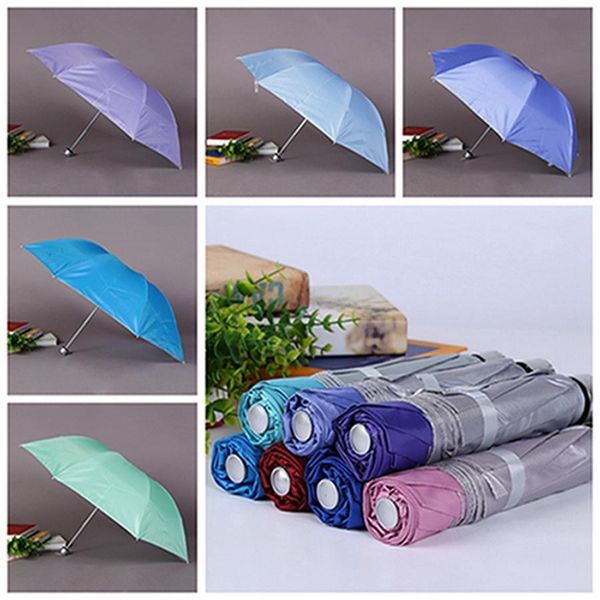 

colorful three-folding portable 8 bone umbrella non-automatic uv protection rain proof umbrella wind resistant folding umbrellas dh0989