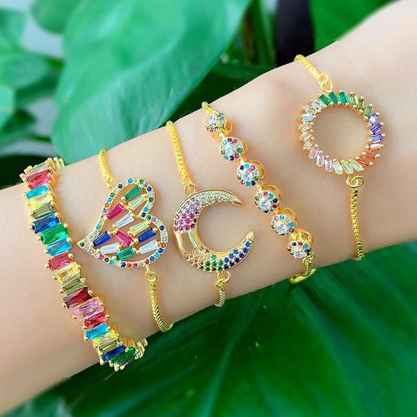 

fashion rainbow color irregular colorful cz zircon bracelet for woman gold love moon round bracelet jewelry gift woman jewelry, Black