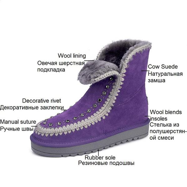 

2021 fashion women winter ankle boots sweet style flat girl snow boots ladies luxury fur shoes femmes bottes chaussure femme, Black