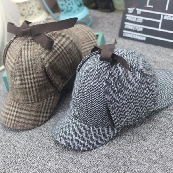 

cosplay cap detective sherlock holmes deerstalker hat gray cups new berets cap vestidos, Blue;gray