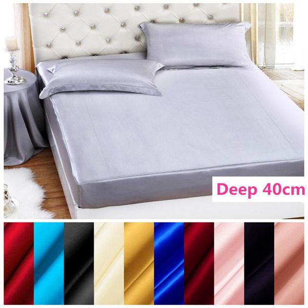 

sheets & sets 100% mulberry solid silk fitted sheet deep 40cm soft flat multicolor multi size