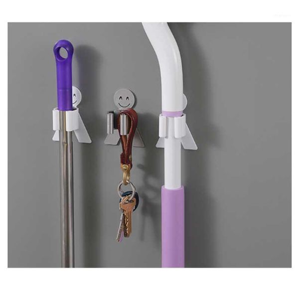 

4pcs traceless hook smiling face style strong mop clamp broom holder bathroom supplies kitchen supplies bathroom receiver1