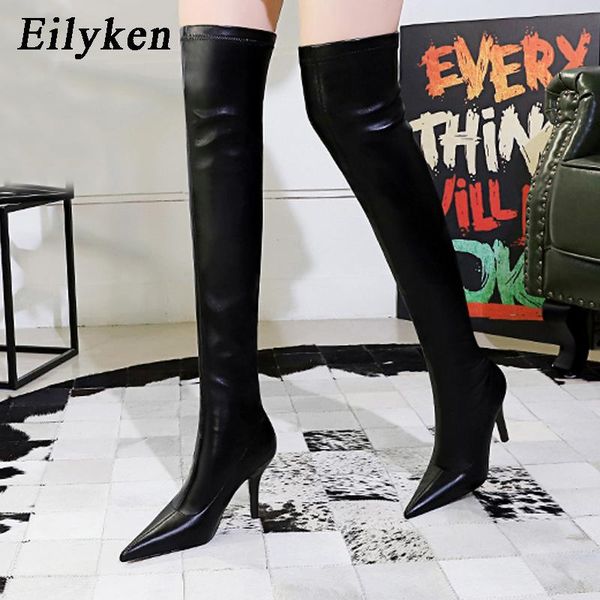

eilyken pointed toe thin high heels women boots fashion over the knee boot female shoes winter warm footwear size 34-40, Black