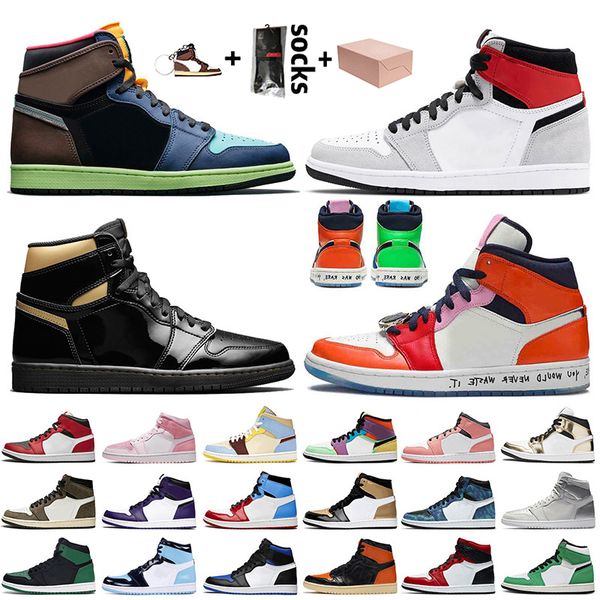 

women mens shoes with box jumpman 1 1s basketball shoes high og bio hack black gold melody fearless light smoke grey trainers sneakers, White;red