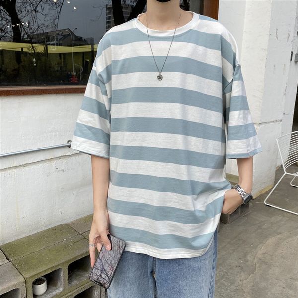 

персонализированная футболка на полоску мужская свободная летняя мода бренд студентов красивый повседневная случайная повседневная одежда кл, White