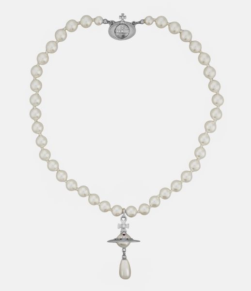 

queen mother of the west three-dimensional saturn pearl necklace with diamonds all-match fashion necklace shipping water drop pearl engraved, Silver