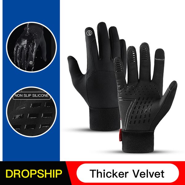 

touch screen windproof outdoor sport men women winter glove fleece thermal warm running anti-slip cycling gloves, Blue;gray