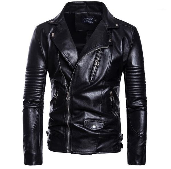 

spring autumn motorcycle leather jacket men punk multiple zipper large lapel clothes mens leather jackets pu coats biker black1, Black