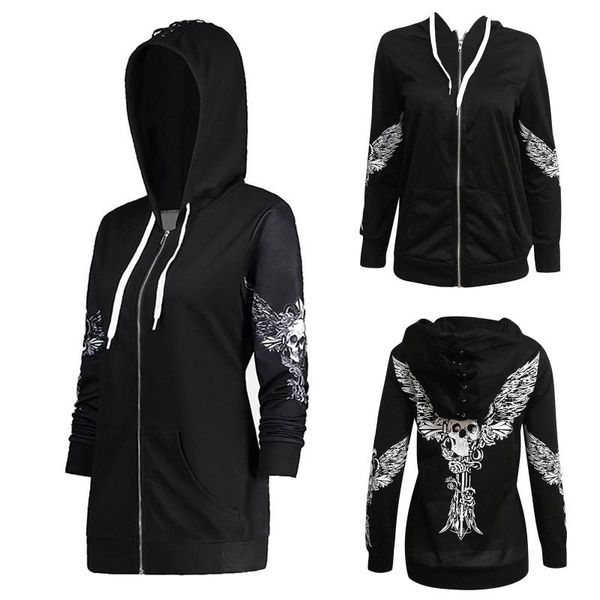 

gothic punk wing print sweatshirts women hoodies autumn winter long sleeve female black jacket zipper coat casual hoody #t2g, Black;brown