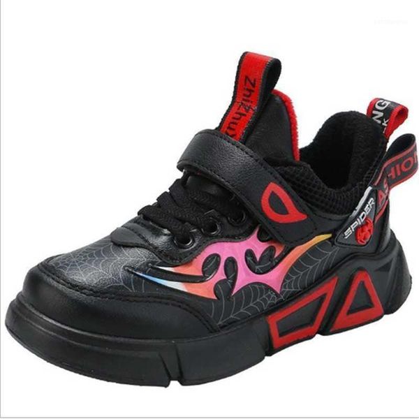 

athletic & outdoor 2021 fall/winter children shoes boys girls' fashion sneakers child rubber comfortable leather thick sole round toe c, Black