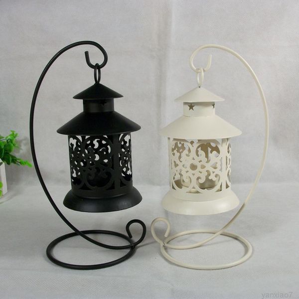 

retro hollow iron candle holders 2 colors hanging stand candlestick holder for wedding event home decoration