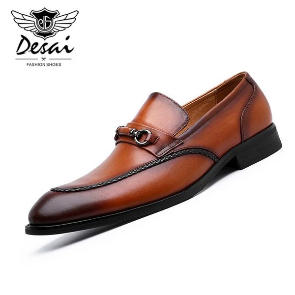 

desai brand new men's shoes men handmade genuine leather loafer shoes formal cowhide with metal buckles, Black